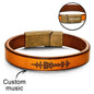 Custom music code PU leather bracelet with magnetic clasp, engraved with music code, vintage style.