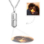 Custom Projection Necklace: Silver pill pendant, displaying a projected photo, ideal as a romantic couple gift.